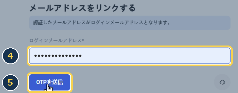 手順4・5：メールアドレスを入力して「OTPを送信」を押す
